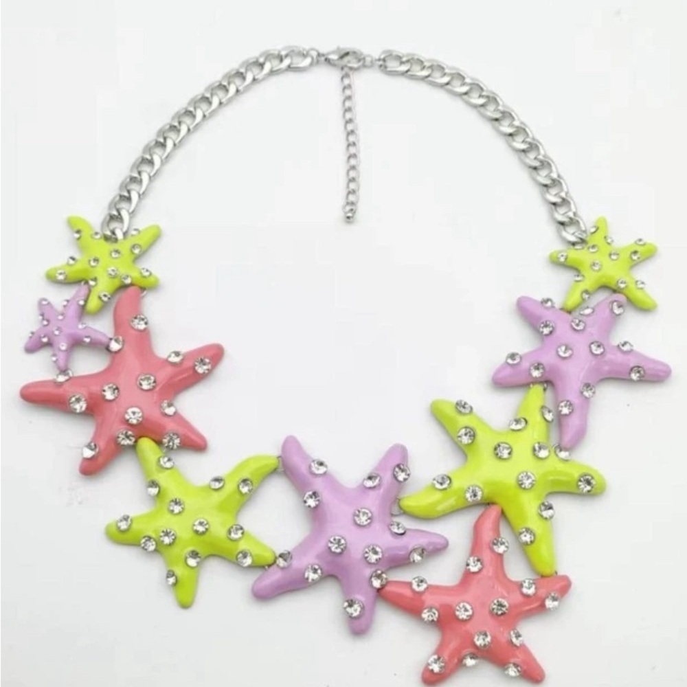 Colorful Rhinestone Large Starfish Necklace - Picture 4 of 14